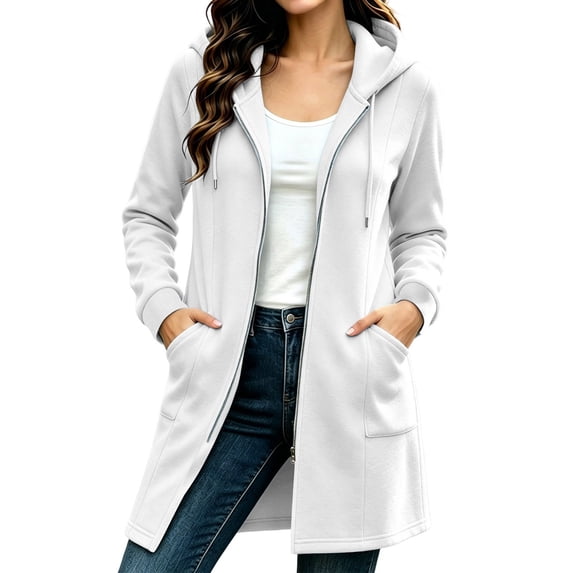 SZJXBUY Woman Jacket with Hood Plus Size Zip Up Drawstring Sweatshirt Jackets Fall Winter Casual Outerwear Coat with Pocket White,XXL