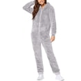 thumbnail image 1 of SZJXBUY Women One Piece Pajamas Fleece Zip Up Sherpa Jumpsuit with Drawstring Hooded Solid Pockets Loungewear Sleepwear Plus Size Rompers Gray,S, 1 of 6