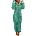 thumbnail image 1 of SZJXBUY Women Onesies Pajamas Fleece Zip Up Hooded Sherpa Casual Pajama Winter Solid Loungewear Sleepwear One Piece Rompers Mint Green,M, 1 of 6