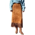thumbnail image 1 of SZJXBUY Women Skirt Long Early Spring High Waisted Fringe Suede Skirt Casual Tassel Midi A-Line Slim Fit Hip Hugging Skirts Brown,S, 1 of 8