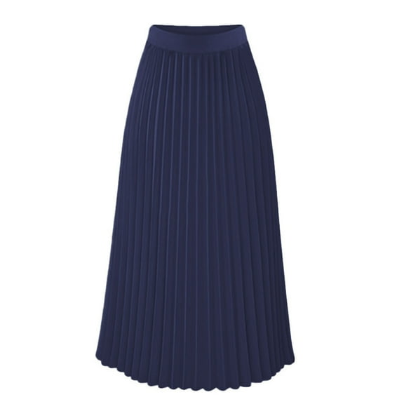 SZJXBUY Women Skirt Pleated Maxi High Elastic WaistChiffon Skirt Midi Swing A-line Dressy Plain Elegant Long Skirts Dark Blue,S