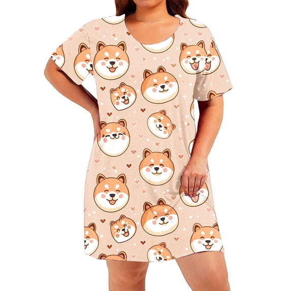 SZJXBUY Women's Cotton Nightgowns Funny Plus Size Crewneck Sleepwear Nightdress Short Sleeves Lounge Slouchy Sleepshirt Dress Yellow,XXXXL