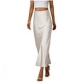 thumbnail image 1 of SZJXBUY Women's Silk Midi Skirts High Waisted A-Line Satin Maxi Skirt Elastic Waistband Casual Elegant Office Party Long Skirts White,XXXL, 1 of 7