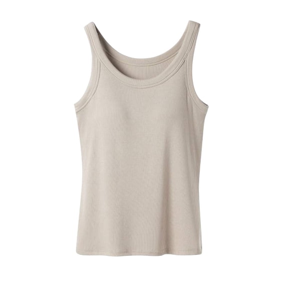 SZJXBUY Women's Tank Tops Built In Bra 2026 Scoop Neck Sleeveless Vests Casual Basic Cotton Slim Fitted Cami Tees Beige,M
