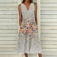 thumbnail image 1 of SZJXBUY Womens Dresses Summer Women Casual Dress Vintage Button V Neck Sleeveless with Pocket Long Dresses Holiday Beach Party Midi Dress Multicolor,XXXXL, 1 of 5