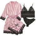 thumbnail image 1 of SZJXBUY Womens Pajama Sets Lounge-Ready Soft Cooling Silk Pj Robes Set 4 Piece Cami Shorts Satin Sleepwear Lace Nightwear Sets Pink,XL, 1 of 2