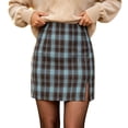 thumbnail image 1 of SZJXBUY Womens Plaid Mini Skirts Fall Winter Check Bodycon Pencil Skirt with Shorts Casual Side Slit Elastic High Waist Skorts Y2K Light Blue,M, 1 of 8