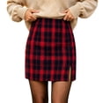 thumbnail image 1 of SZJXBUY Womens Plaid Skirts Fall Winter Check Mini Bodycon Pencil Skirt with Shorts Casual Side Slit Elastic High Waist Skorts Y2K Red,L, 1 of 8