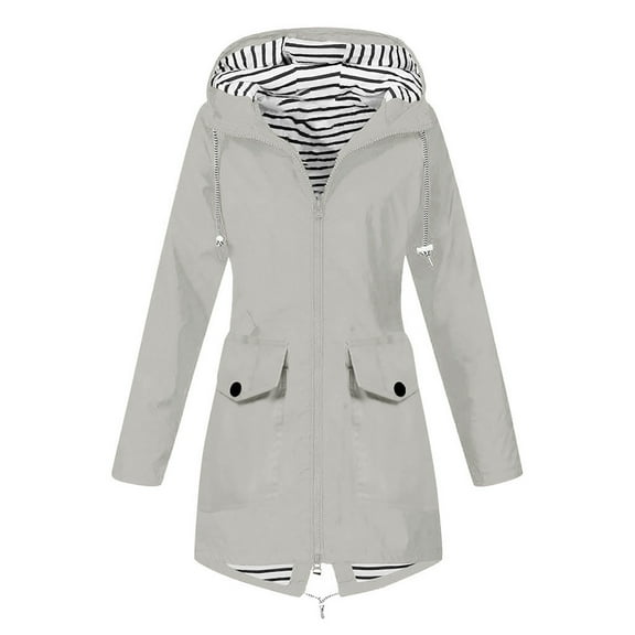 SZJXBUY Womens Rain Jacket,Hooded Rain Coat Womens Casual Plus Size Waterproof Long Trench Coats Lightweight Outdoor Hiking Lined Windbreaker Travel Jackets Today's Deal,Gray,XXL