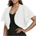 thumbnail image 1 of SZJXBUY Womens Summer Cardigans Daily Wear Flowy Dressy Casual Ruffle Bolero Tops Short Sleeve Chiffon Shrugs Gauze Open Front Cropped Cardigan White,S, 1 of 6