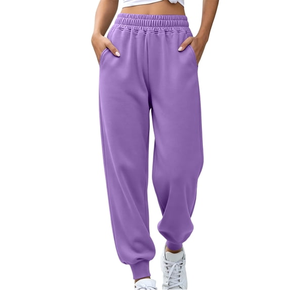 SZJXBUY Womens Sweat Pants Tall Fall Winter High Waist Jogger Sweatpants Elastic Loose Active Running Pants with Pockets Purple,L