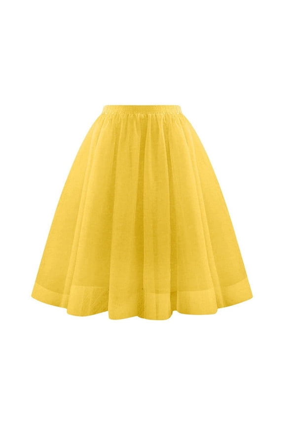 Womens Tulle Skirts Long Knee Length A-Line Tutu Skirt Puffy Elastic Waist Princess Dance Skirt for Rave & Party Celebration Gold,L