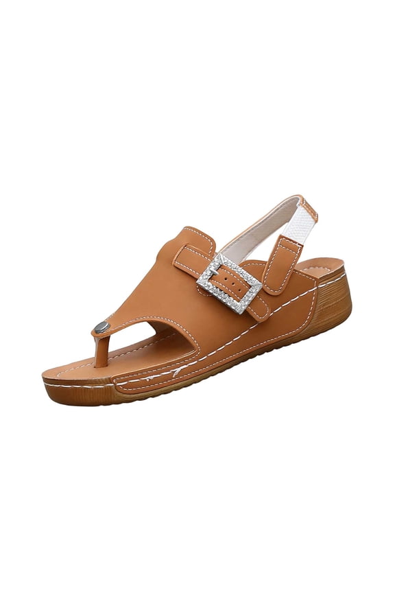 Womens Wedge Sandal Casual Summer Low Heels Sandals Comfortable Dressy Buckle Ankle Strap Open Toe Shoes Brown,36