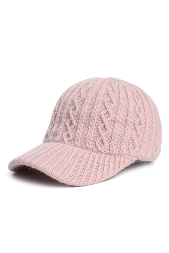 Womens Winter Knit Hats Oversized Fleece Warm Beanie with Sun-Blocking Brim Classic Cold Weather Outdoor Travel Hat Pink,Free Size