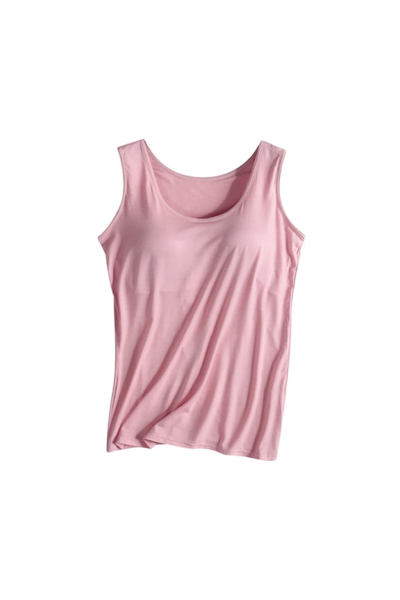&nbsp;Exercise Tank Tops for Women Built In Bra 2026 Sleeveless Crewneck Modal Halter Tees Basic Plus Size Undershirt Pink,XXL