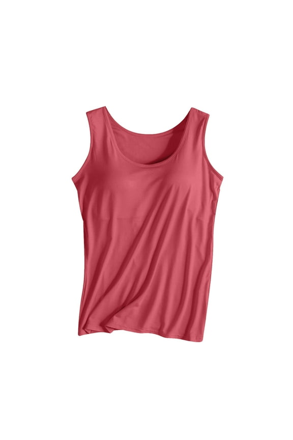  Womens Tank With Shelf Bra 2026 Sleeveless Crewneck Modal Halter Tees Basic Plus Size Undershirt Hot Pink,S