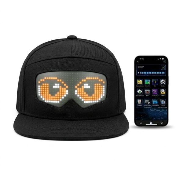 SZKUZMA 16x32 HD LED Smart Hat - Voice-Activated App Sync - Programmable Scrolling Message Cap - USB Powered Tech Gear for DJ Party Night Events