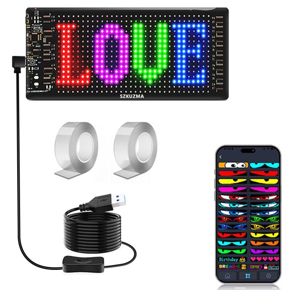 SZKUZMA 7" x 3" Flexible LED Matrix Panel - 16x32 Pixel App Controlled Programmable Scrolling Text Display, USB Plug & Play Sign for Car Window & Storefront,