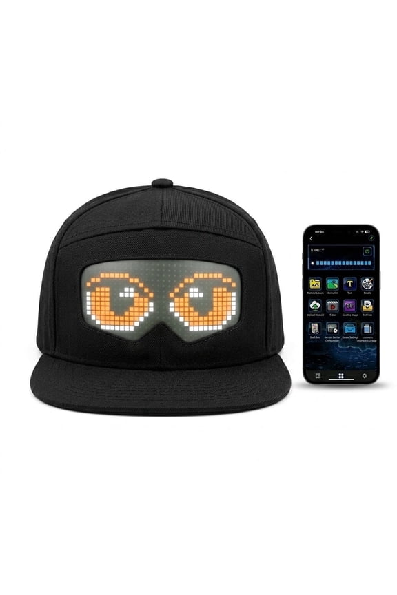 16x32 HD LED Smart Hat - Voice-Activated App Sync - Programmable Scrolling Message Cap - USB Powered Tech Gear for DJ Party Night Events