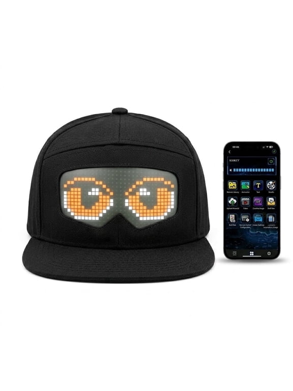 16x32 HD LED Smart Hat - Voice-Activated App Sync - Programmable Scrolling Message Cap - USB Powered Tech Gear for DJ Party Night Events