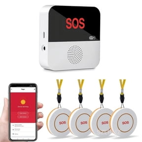 SZLHMZ Caregiver Call Button with Pager Elderly Monitoring System Personal Alarm, 1 Receiver & 4 Call Buttons, SOS Emergency Alert