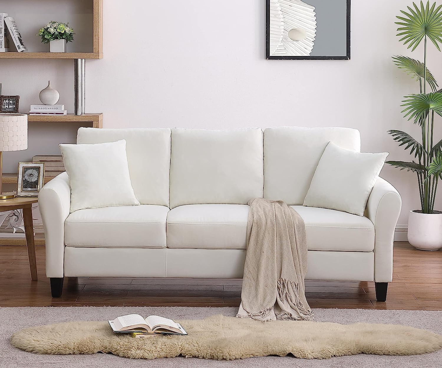 SZLIZCCC Cream Velvet Sofa Three Seater Couch，78 inches Long Sofas,Soft