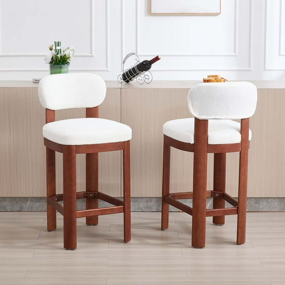 SZLIZCCC Curved Backrest Bar Chairs Set of 2 (Sheepskin Fabric), 300LBS Weight Capacity Wooden Frame Counter Stools with Thickened Cushion, Ergonomic Design for Kitchen Island, Home Bar & Living Room