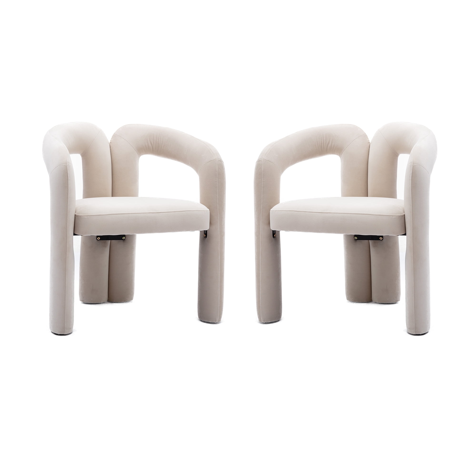 Beige Velvet Upholstered Metal Frame Side Chair Set