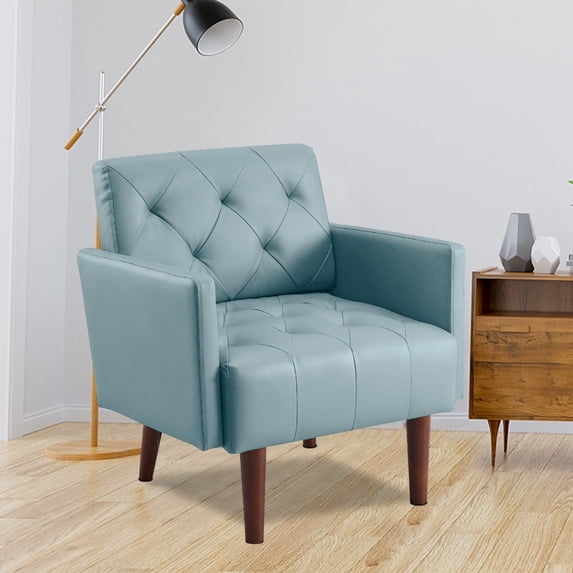SZLIZCCC Faux Leather Accent Chair Modern PU Armchair, Retro Tufted Upholstered Arm Chair for Office