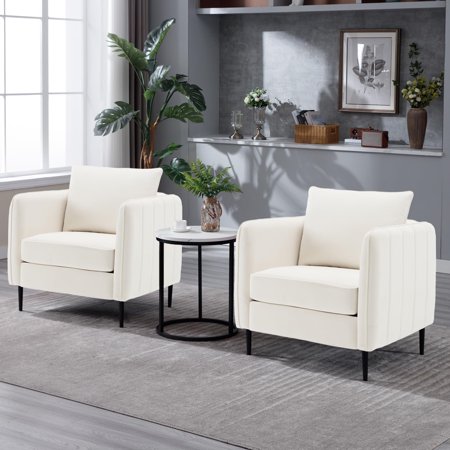 SZLIZCCC Modern Velvet Accent Chair Sets of 2, Upholstered Single Sofa Chairs Armchair with Square Arm, Accent Chairs for Living Room, Bedroom, Apartment