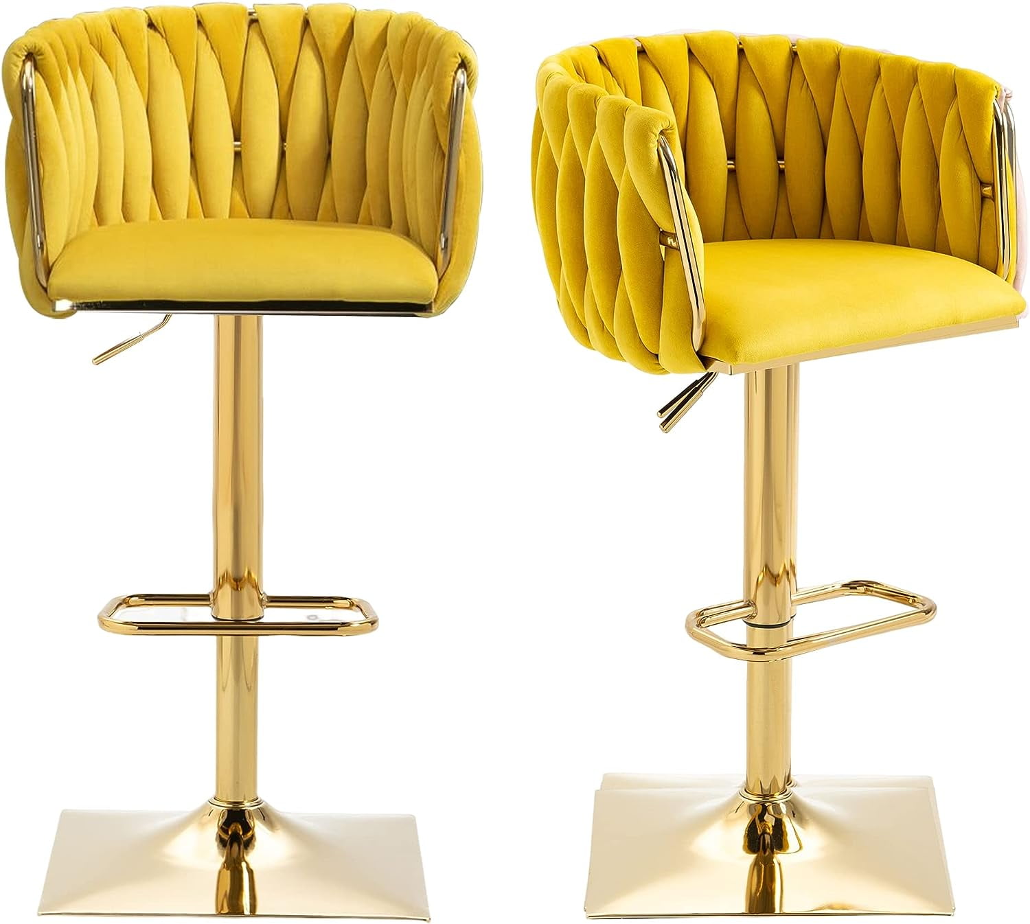 SZLIZCCC Modern Velvet Adjustable Bar Stool, 360 Degree Swivel Bar Stool, Curved Mid Back