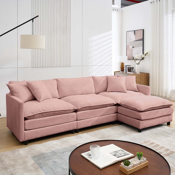 SZLIZCCC Modular Sectional Sofa with Movable Ottoman, L/U Shaped Chenille Fabric Couch with High - End Material,Flexible Combination for Living Room, Office, Apartment Pink3+1