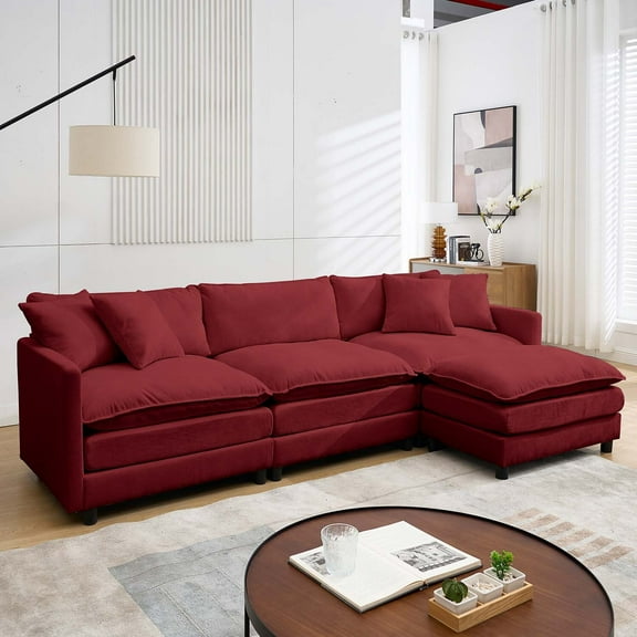SZLIZCCC Modular Sectional Sofa with Movable Ottoman, L/U Shaped Chenille Fabric Couch with High - End Material,Flexible Combination for Living Room, Office, Apartment Red3+1