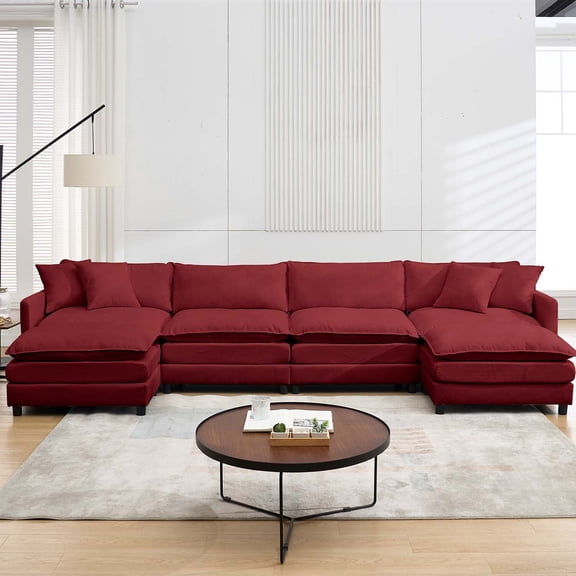 SZLIZCCC Modular Sectional Sofa with Movable Ottoman, L/U Shaped Chenille Fabric Couch with High - End Material,Flexible Combination for Living Room, Office, Apartment Red4+2