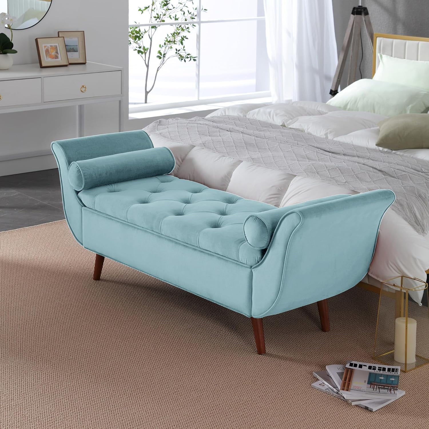 Velvet Upholstered Bedroom Storage Bench with Rolled UK Ubuy