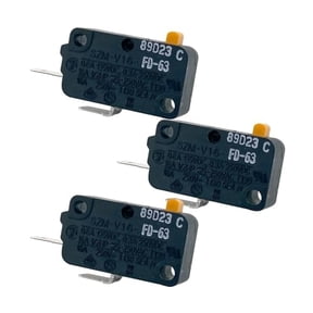 SZM-V16-FD-63 Microwave Oven Door Switch Replacement (3-Pack), 16A 125/250V 2-Pin Normally Open (NO) Micro Switch, Compatible with Samsung, GE, LG, Kenmore - Fixes Heating & Interlock Issues
