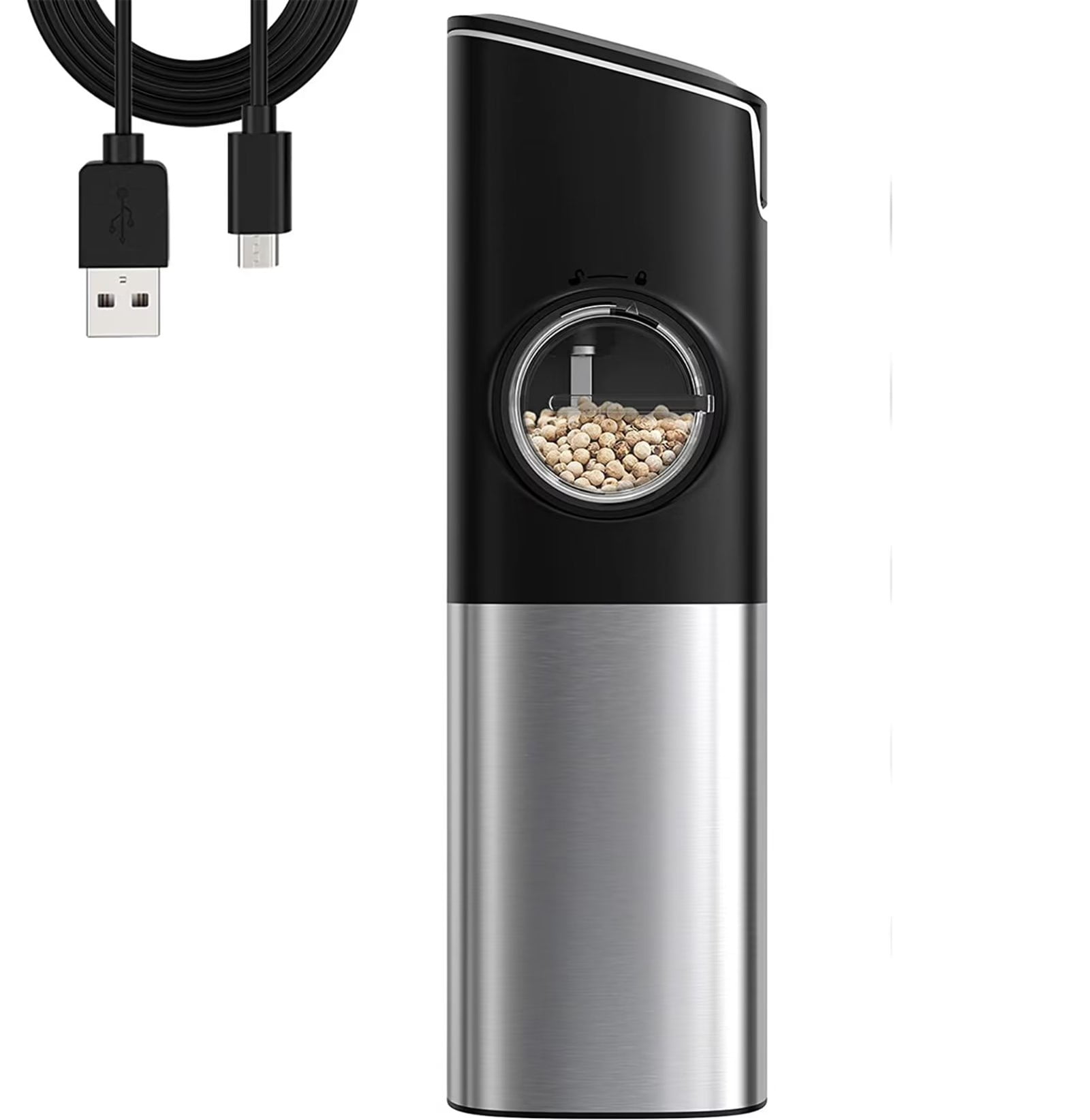 SZMLOGB Electric Pepper Grinder， Rechargeable Electric Salt and Pepper Grinder,1 Pack-Silver