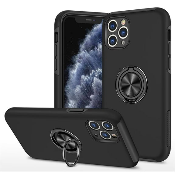 SZMLOGB Phone Case for iphone 11Pro(5.8") with Ring Holder Shock Resistant Scratch Resistant PC Silicone Heavy Duty Protective Case-black
