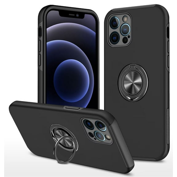 SZMLOGB Phone Case for iphone 13 Pro Max(6.7") with Ring Holder Shock Resistant Scratch Resistant PC Silicone Heavy Duty Protective Case-black