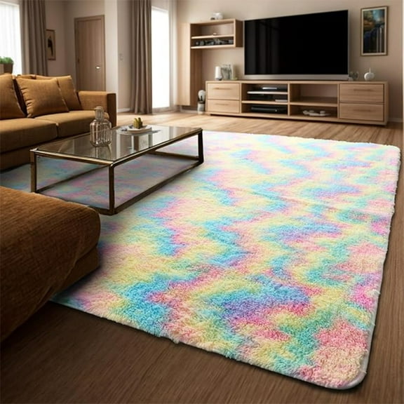SZNTY Anti Slip Bedroom Rainbow Colored Plush Carpet, Dormitory Daycare Easy to Clean and Durable Decoration, Children Plush Ultra-Fine Fiber