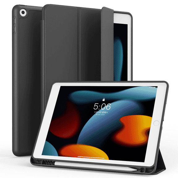 SZPSGC Case Compatible with iPad 10.2 Inch 2021/2020/2019, for iPad 9th/8th/7th Generation Case with Pencil Holder, Protective with Soft TPU Back, Auto Sleep/Wake Cover, Black