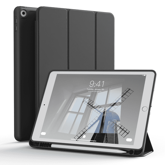 SZPSGC Case for iPad 9th/8th/7th Generation 10.2 Inch Model with Pencil Holder,Slim Tablet Cover with Soft TPU Back,Auto Wake/Sleep,Black