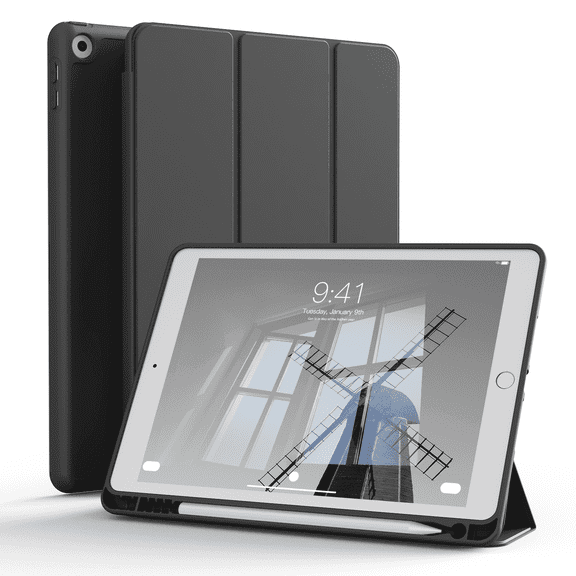 SZPSGC Case for iPad 9th/8th/7th Generation 10.2 Inch Model with Pencil Holder,Slim Tablet Cover with Soft TPU Back,Auto Wake/Sleep,Black