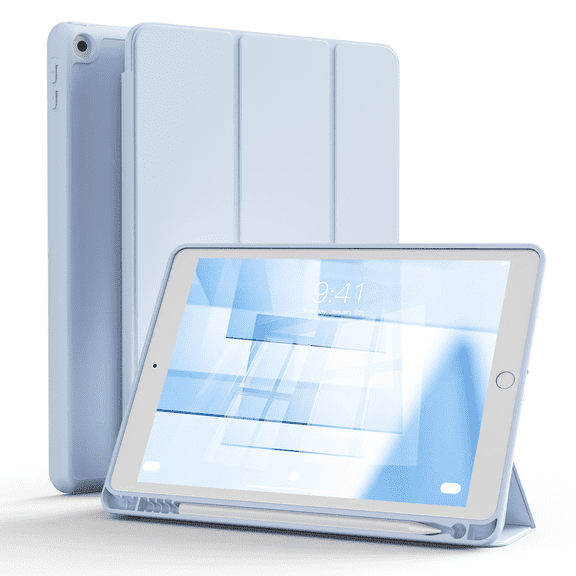 SZPSGC Case for iPad 9th/8th/7th Generation 10.2 Inch Model with Pencil Holder,Slim Tablet Cover with Soft TPU Back,Auto Wake/Sleep, Blue