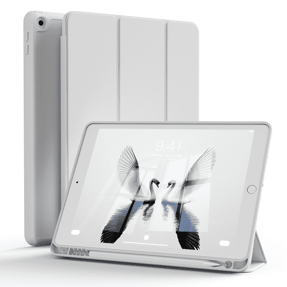 SZPSGC Case for iPad 9th/8th/7th Generation 10.2 Inch Model with Pencil Holder,Slim Tablet Cover with Soft TPU Back,Auto Wake/Sleep,Gray