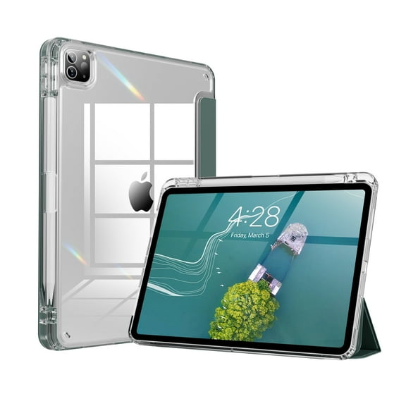 SZPSGC Case for iPad Pro 11 Inch 4th 3rd 2nd Generation Clear Transparent Back with Pencil Holder,Dark Green