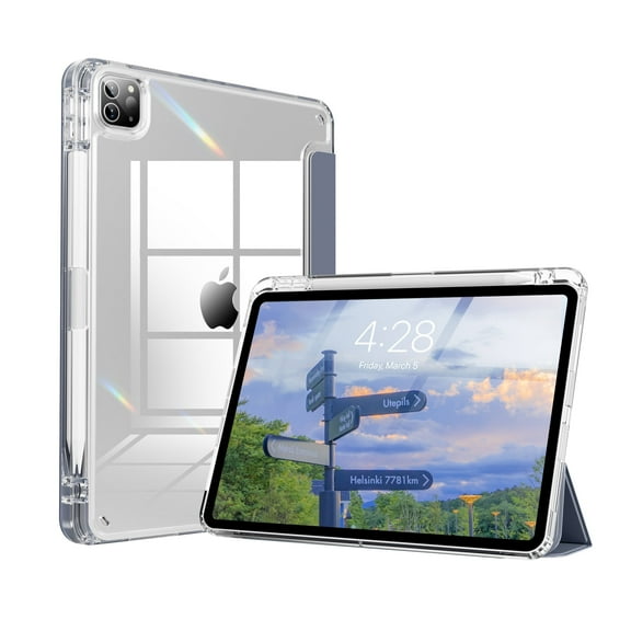 SZPSGC Case for iPad Pro 11 Inch 4th 3rd 2nd Generation Clear Transparent Back with Pencil Holder,Purple