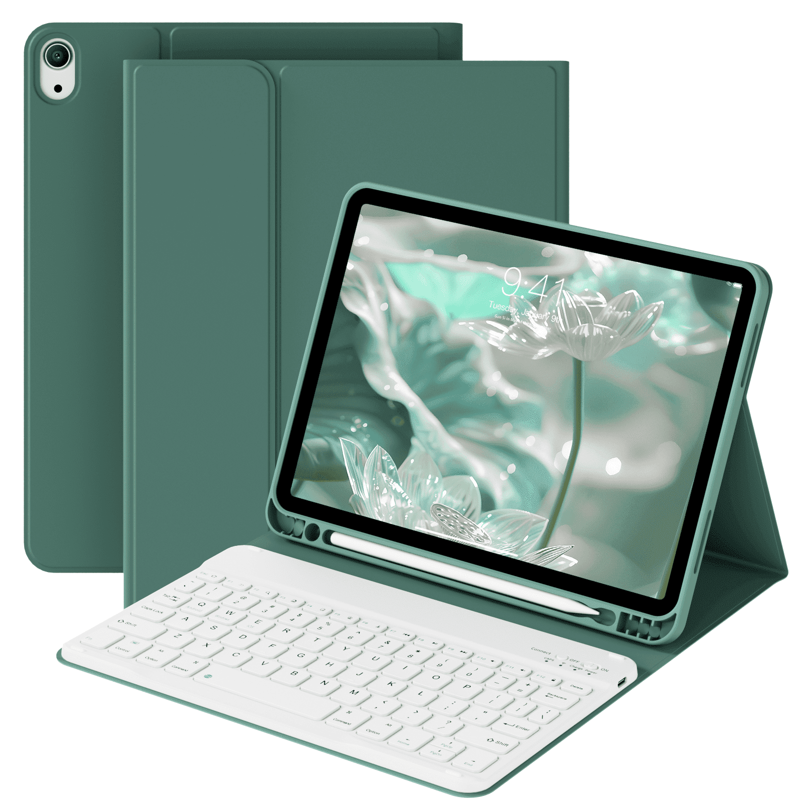 SZPSGC for iPad A16 11th 10th Generation Case with Keyboard, Soft TPU Back Cover with Pencil Holder, Magnetically Detachable Folio Keyboard case for iPad 11th Gen 11 Inch/10th Gen 10.9 Inch,Green