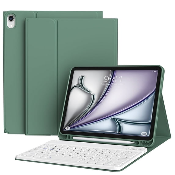 SZPSGC for iPad (A16) 11th 10th Generation Case with Keyboard 11 inch 2025/2022,,Wireless Detachable Keyboard with Pencil Holder for iPad 10th Gen 10.9 Inch, Auto Wake/Sleep,Dark Green