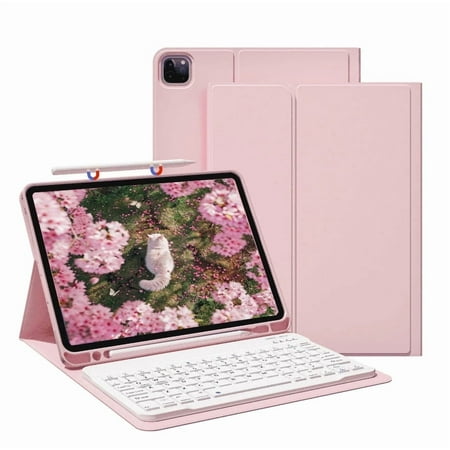 SZPSGC Keyboard Case for iPad Pro 11 Inch 4th 3rd 2nd Generation, Detachable Bluetooth Keyboard with Pencil Holder, Auto Wake/Sleep,Pink
